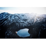 Clear lake in snowy mountains